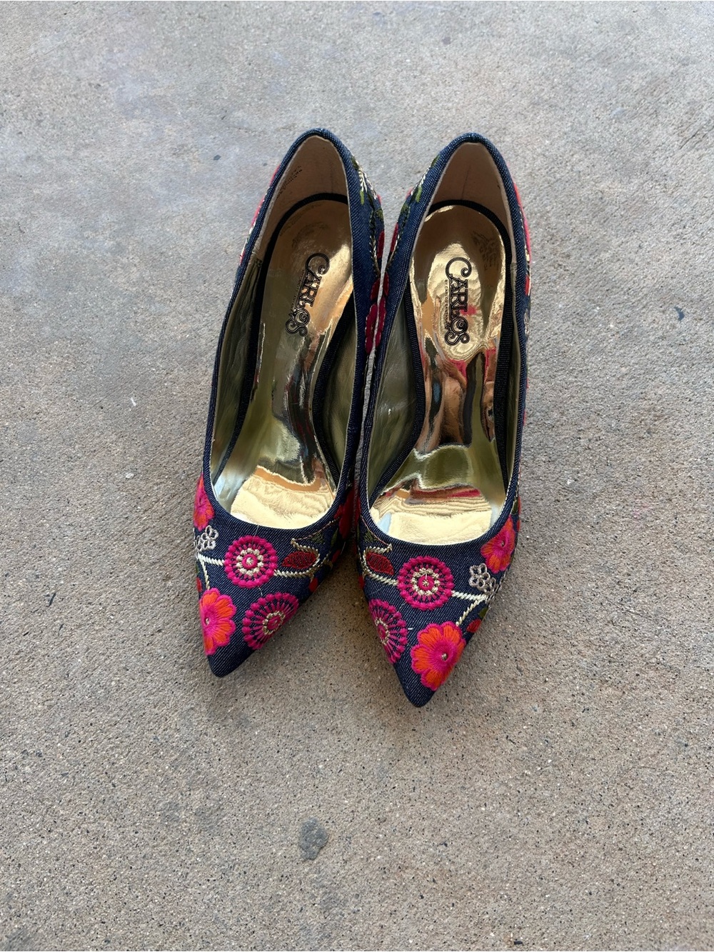 Carlos Santana Heels Pointed Toe Navy Floral W7.5 - Picture 2 of 6